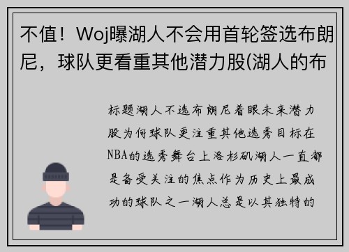 不值！Woj曝湖人不会用首轮签选布朗尼，球队更看重其他潜力股(湖人的布朗)