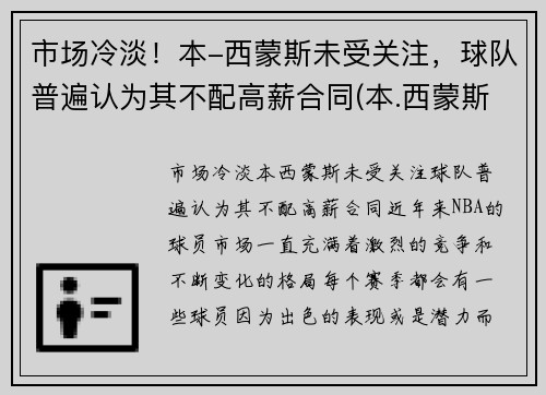 市场冷淡！本-西蒙斯未受关注，球队普遍认为其不配高薪合同(本.西蒙斯)